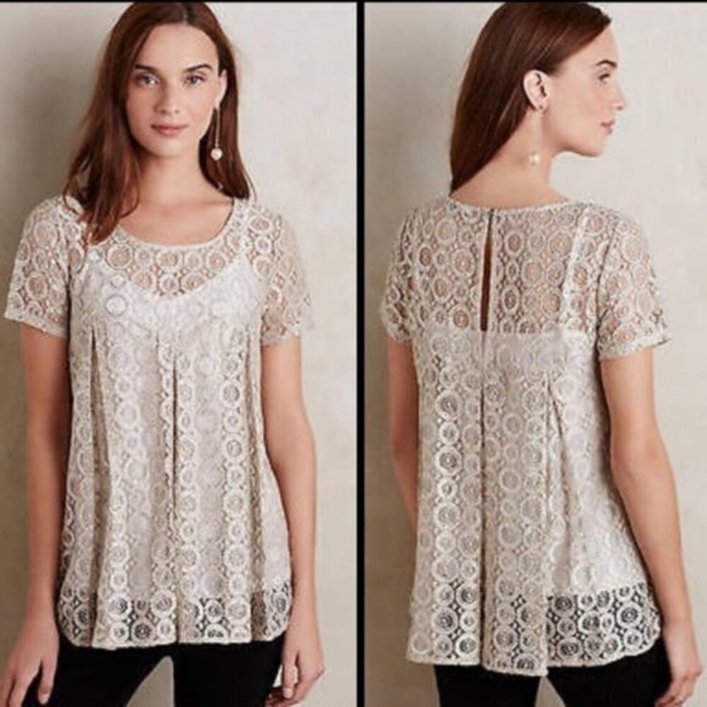 Anthropologie Akemi + Kin Metallic Lace Swing Blouse